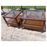 (2)Mid century side tables w/drawers, smoke glass