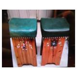 Pair Knotty pine bar stools. Habitant shop.