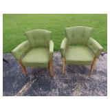 (2)1960's vinyl arm chairs. Green.