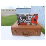 (2)Vintage sewing box, Samsonite suitcase.