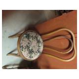 Antique wood chair, upholstered seat