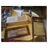 Electric knife, cookie press, washboard.