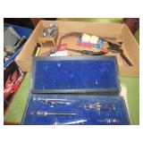Drafting tools, hand sickle, vintage tools, misc.