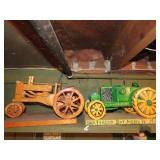 (2)Folkart wood tractor models. John Deere