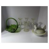 Antique double bud vase glass holder, basket