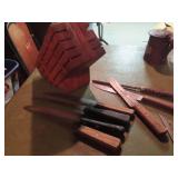 Wood knife block w/kitchen knives Case Xx & others