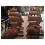 Vintage Pair bookends. Dolphins, sailing ships