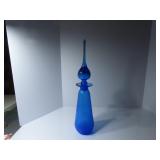 Vintage Rainbow blue glass decanter.