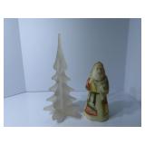 Santa Fenton glass figure, glass pine tree