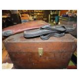 2 handgun cases & vintage wood trunk.