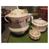 (3)Antique Homer laughlin vessels w/lids.