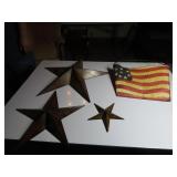 Metal stars, folk art painted dust pan pail.