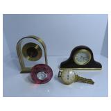 Fenton clock, clocks & key thermometer.