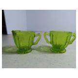 Small doll size green glass cream sugar