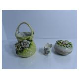 (3)Germany trinket box, basket, toothpick holder.