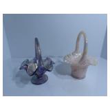 (2)Fenton glass baskets.