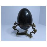 Vintage stone egg, w/brass stand.