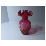 Fenton glass ruffled, painted vase.
