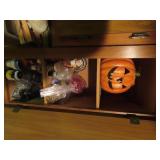 Contents in cabinet, Pumpkin, holiday decor.