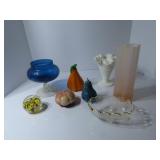 Assorted vintage glassware, stone fruit, paperweig