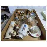 Glassware & porcelain figure lot.