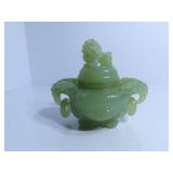 Green jade incense burner? figure w/lid/