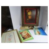 1940's papers, framed prints.