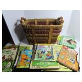 Basket w/assorted childrens books.