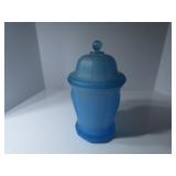 Vintage Frosted blue glass canister w/lid