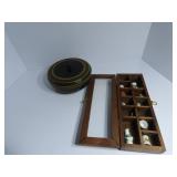Knick knack cabinet w/ thimble & figures collectio