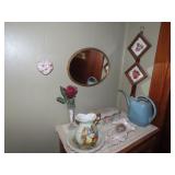 Mirror, wall decor, basin, pitcher, trinket box