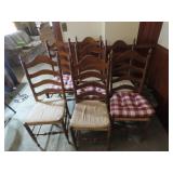 (7)Vintage Rush seat high back dining chairs.