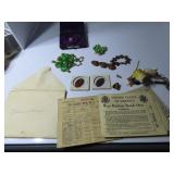War ration books, copper bracelets jewelry, stones