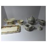 Teapot, Cream & sugar bowl, Gravy boat & tray