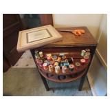 Vintage wood sewing cabinet w/contents.