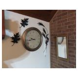 Mirror, wall clock, Leaf wall decor.