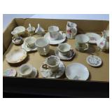 Vintage small cups & saucers, baskets figures