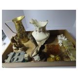 Eagle figure, brass pitcher, praying hand figures.
