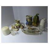 Vintage pitchers, candle, serving dish, toothpick