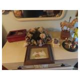 Trinket boxes, carousel horse figures.