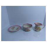 (3) Small antique pitcher, plate, bowl