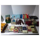 Cassettes, ornaments, wood roller, frames.
