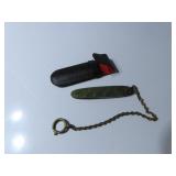 Vintage watch fob? brass knife w/chain. Horses.
