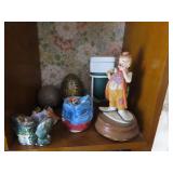 Clown figure, egg figures, pottery