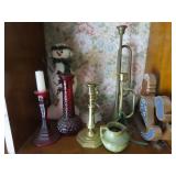 Frankoma pitcher, candlesticks, misc.