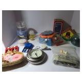 Candles, clock, play money, games.
