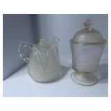 (2)Antique flint glass lidded dish, pitcher.