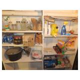 Contents of wood shelves.