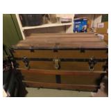 Antique steamer trunk. Green. w/contents.