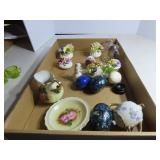 Porcelain flowers, egg figures.